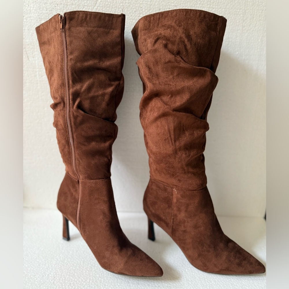 Brown Suede Knee-High Boots